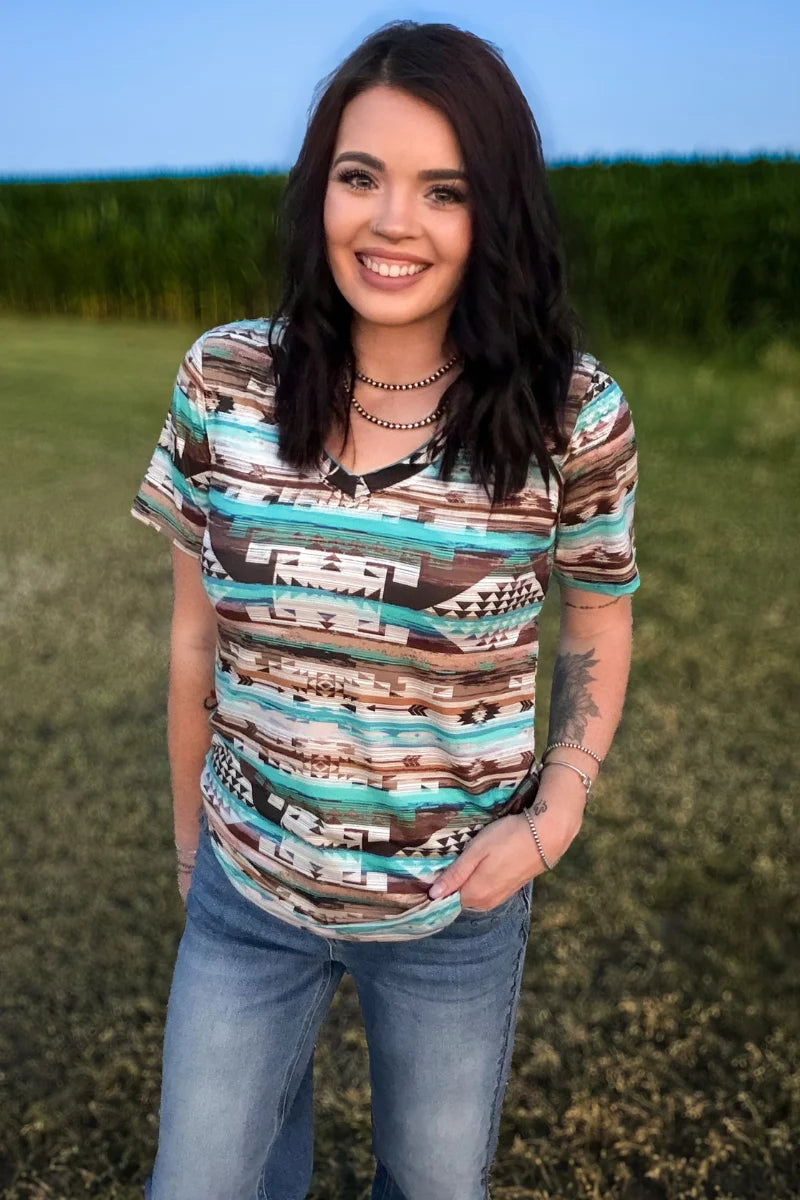 Rustic Turquoise Aztec Top By Sterling Kreek