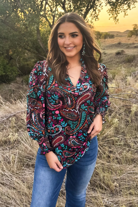 Wildberry Paisley Top By Sterling Kreek