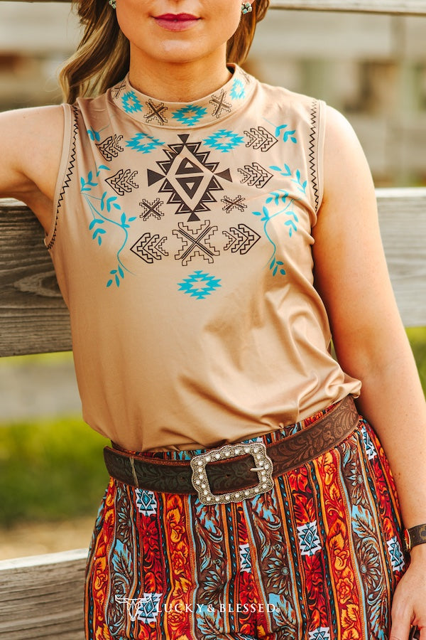 Beige Aztec Mock Tank By L&B