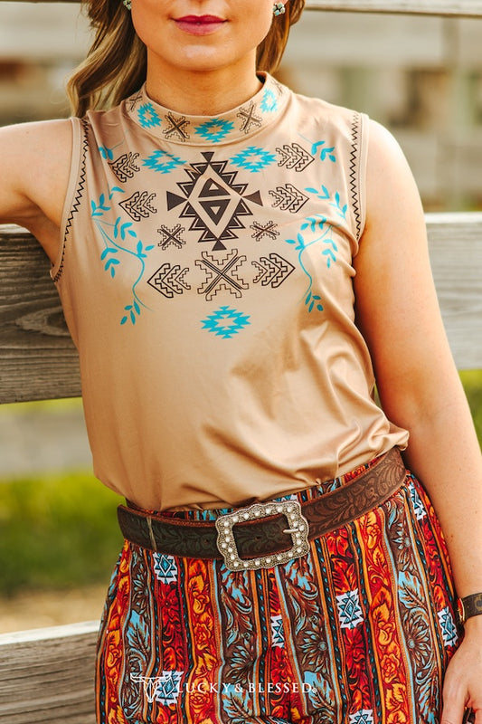 Beige Aztec Mock Tank By L&B