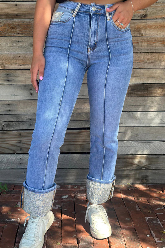 Kreek Embroidered Cuffed Jeans By Sterling Kreek