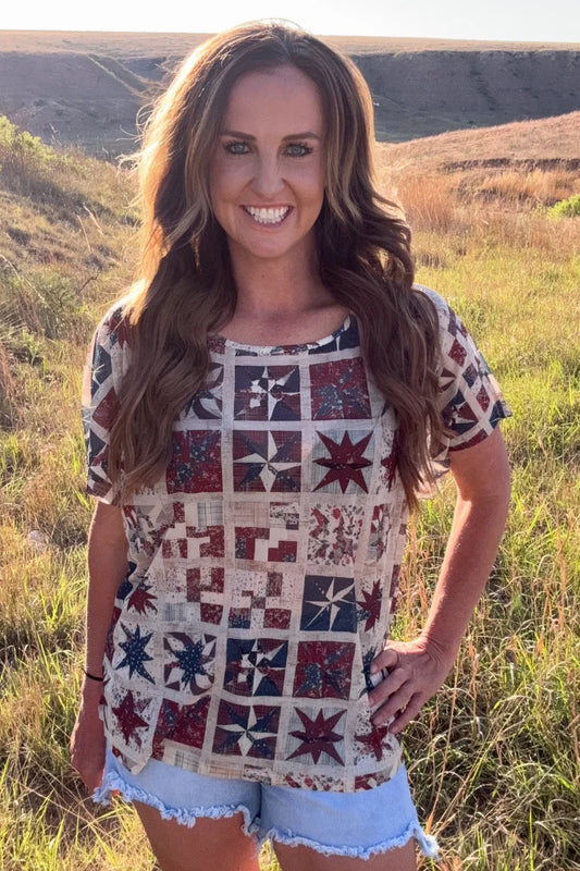 Patchwork Patriot Mesh Top By Sterling Kreek
