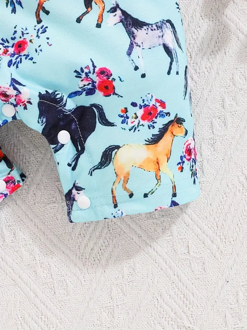 Blue Multi Horse Romper